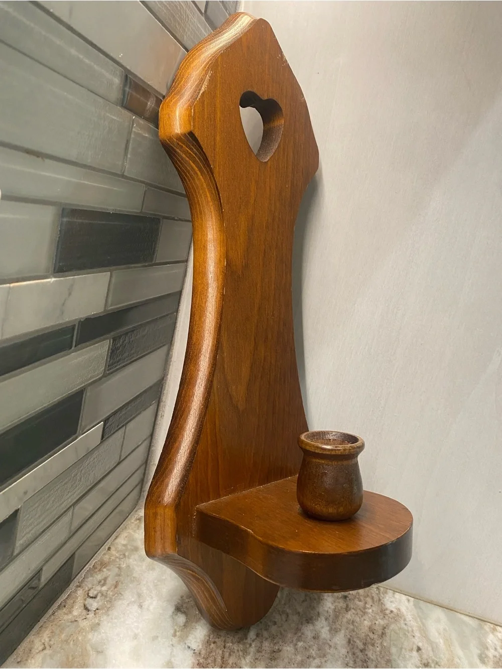 Vtg Homco Wood Heart Wall Sconce Candle Holder 15